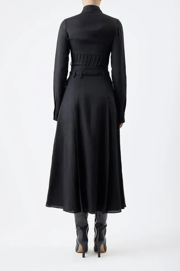 Gabriela Hearst Skirts Women Dugald Pleated Skirt In Black Aloe Linen