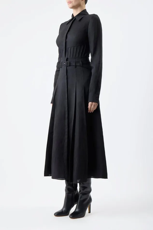 Gabriela Hearst Skirts Women Dugald Pleated Skirt In Black Aloe Linen