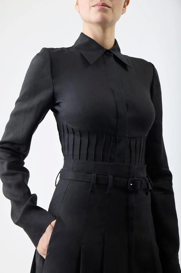 Gabriela Hearst Skirts Women Dugald Pleated Skirt In Black Aloe Linen