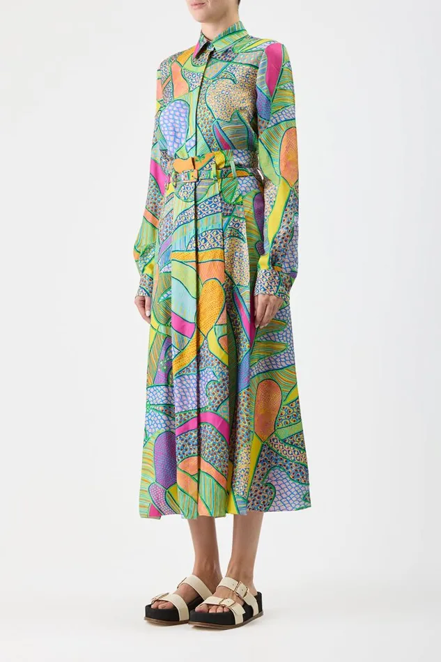 Gabriela Hearst Skirts Women Dugald Pleated Skirt In Green Multi Printed Silk Twill