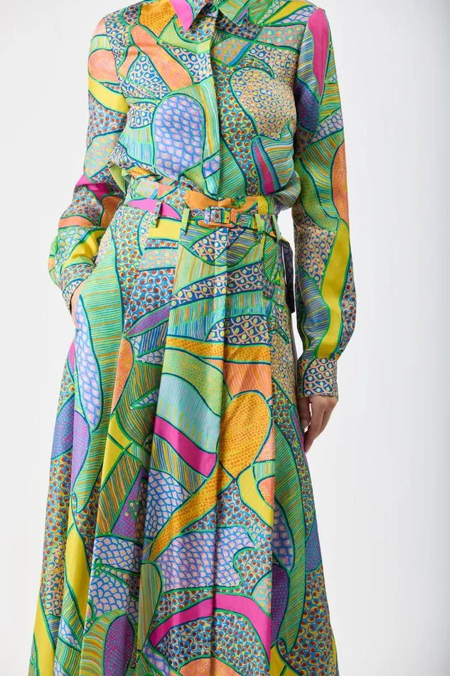 Gabriela Hearst Skirts Women Dugald Pleated Skirt In Green Multi Printed Silk Twill
