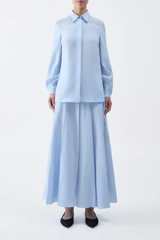 Gabriela Hearst Skirts Women Dugald Pleated Skirt In Light Blue Aloe Linen