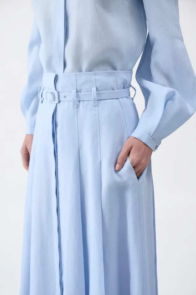 Gabriela Hearst Skirts Women Dugald Pleated Skirt In Light Blue Aloe Linen