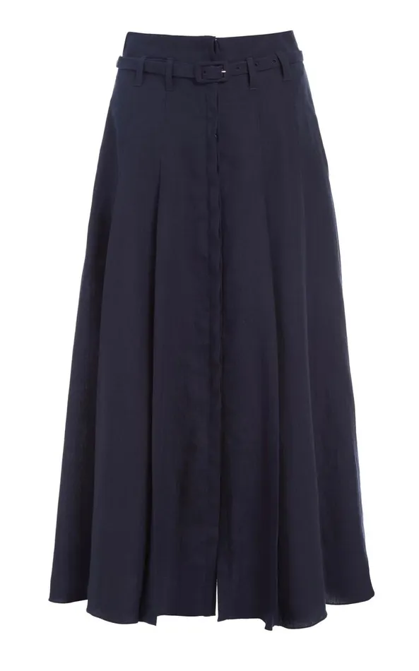 Gabriela Hearst Skirts Women Dugald Pleated Skirt In Navy Aloe Linen