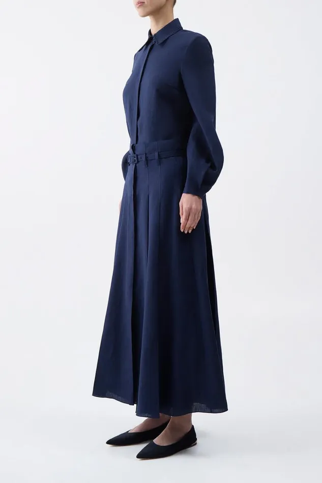 Gabriela Hearst Skirts Women Dugald Pleated Skirt In Navy Aloe Linen