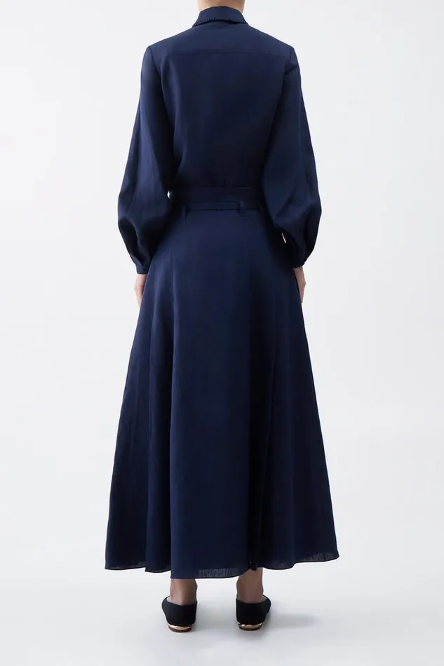 Gabriela Hearst Skirts Women Dugald Pleated Skirt In Navy Aloe Linen