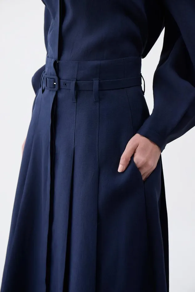 Gabriela Hearst Skirts Women Dugald Pleated Skirt In Navy Aloe Linen