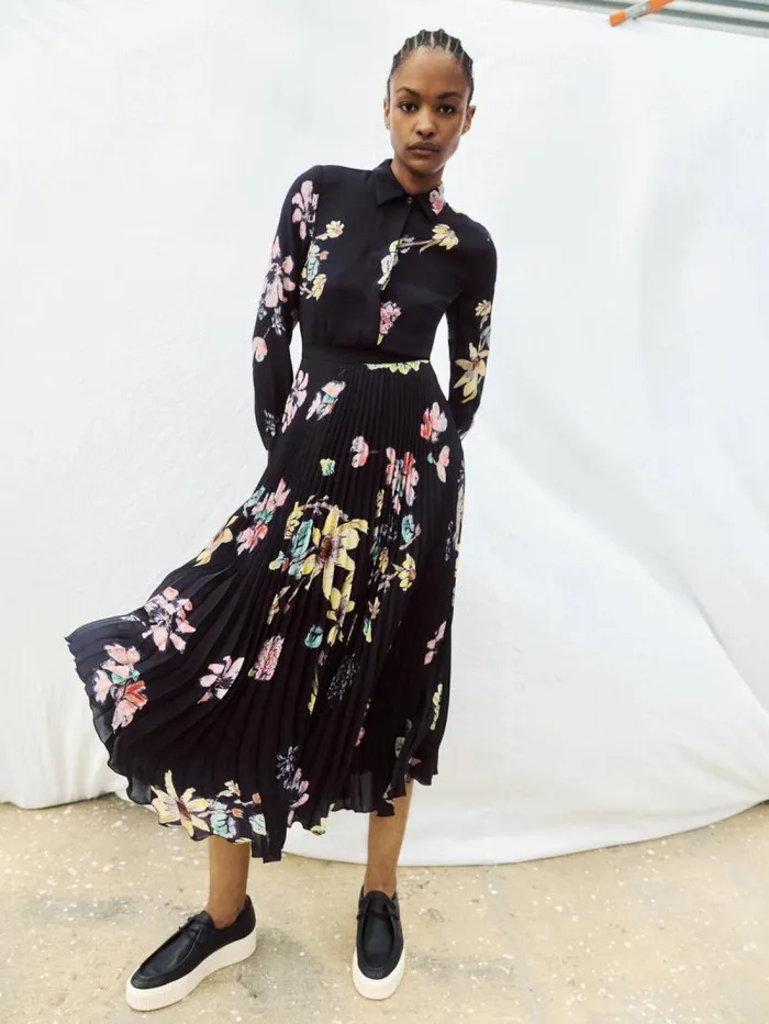 Gabriela Hearst Skirts Women Eames Corrugated Skirt In Dark Navy Multi Printed Silk Georgette