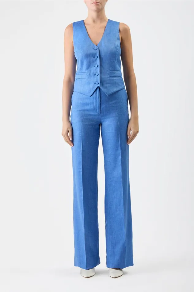 Gabriela Hearst Suits Women Coleridge Vest In Sapphire Virgin Wool And Silk Linen