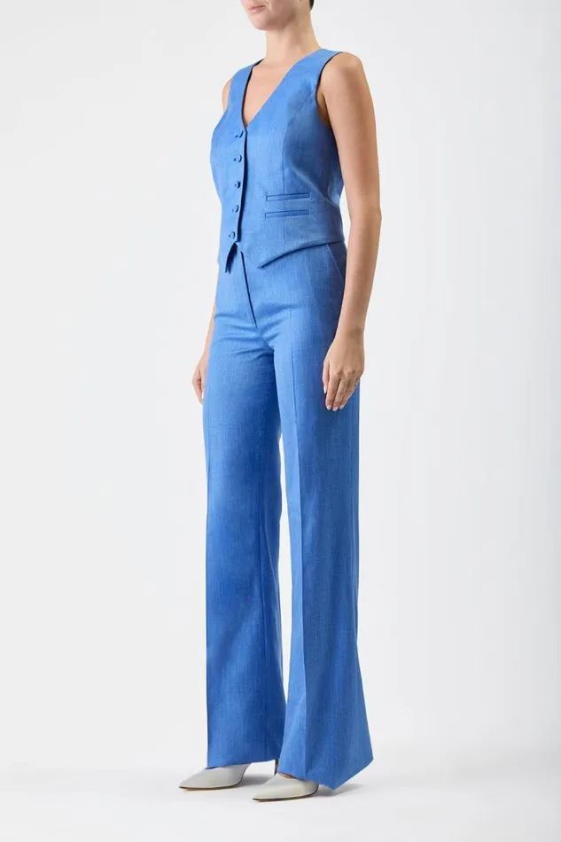 Gabriela Hearst Suits Women Coleridge Vest In Sapphire Virgin Wool And Silk Linen