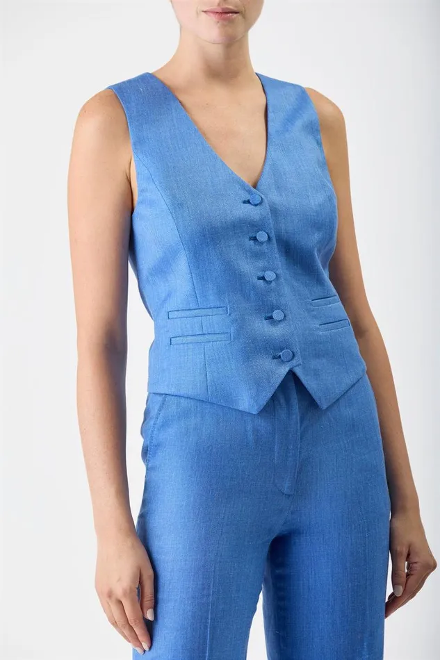 Gabriela Hearst Suits Women Coleridge Vest In Sapphire Virgin Wool And Silk Linen