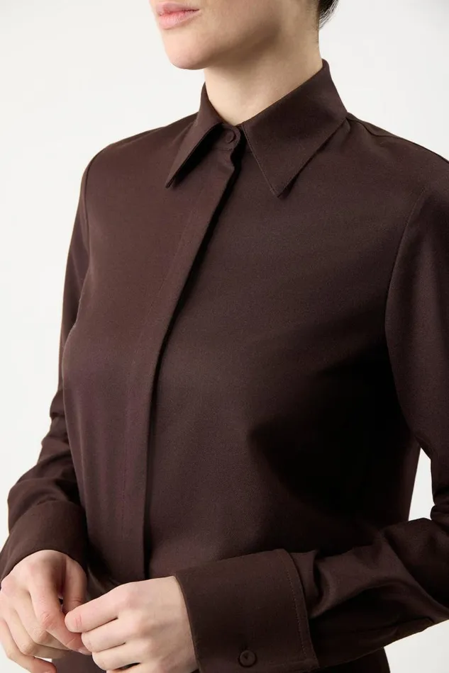 Gabriela Hearst Suits Women Etlin Shirt In Chocolate Superfine Wool