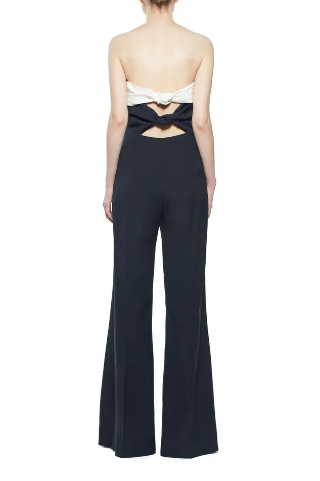Gabriela Hearst Suits Women Vicky Jumpsuit In Black and Ivory Silk Wool Cady