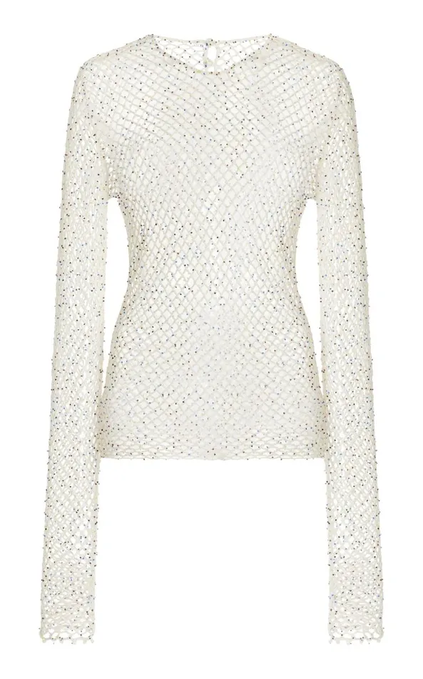 Gabriela Hearst Suits Women Yahav Knit Top In White Beaded Cashmere