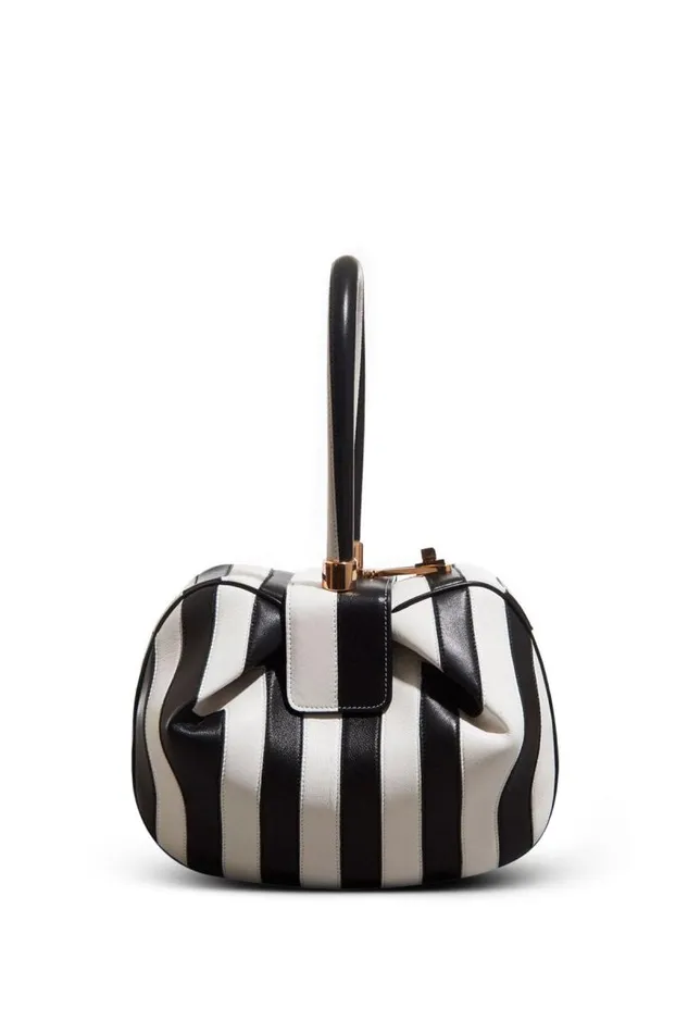 Gabriela Hearst Top Handles WomenMen Nina Bag In Black and Ivory Stripes Nappa Leather