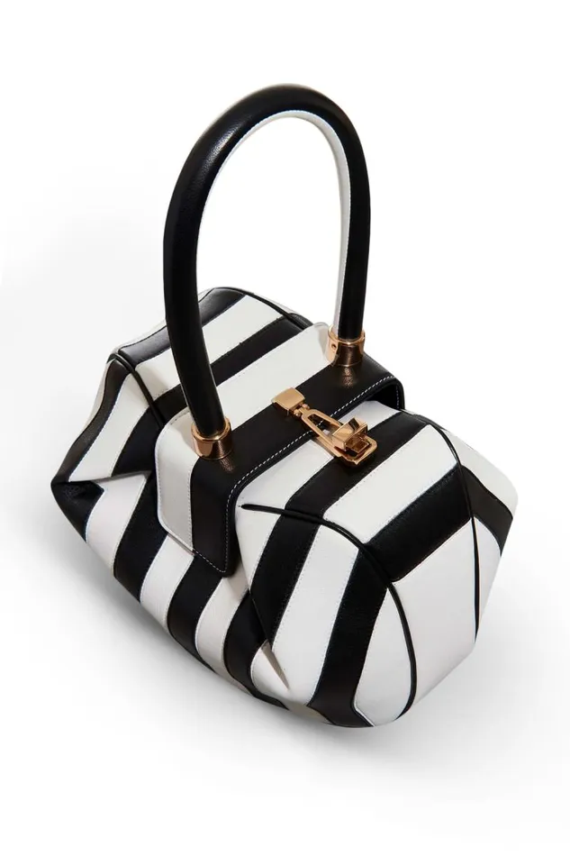 Gabriela Hearst Top Handles WomenMen Nina Bag In Black and Ivory Stripes Nappa Leather