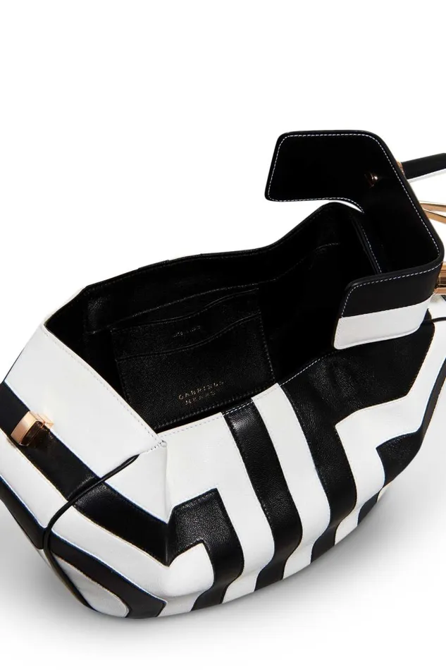 Gabriela Hearst Top Handles WomenMen Nina Bag In Black and Ivory Stripes Nappa Leather