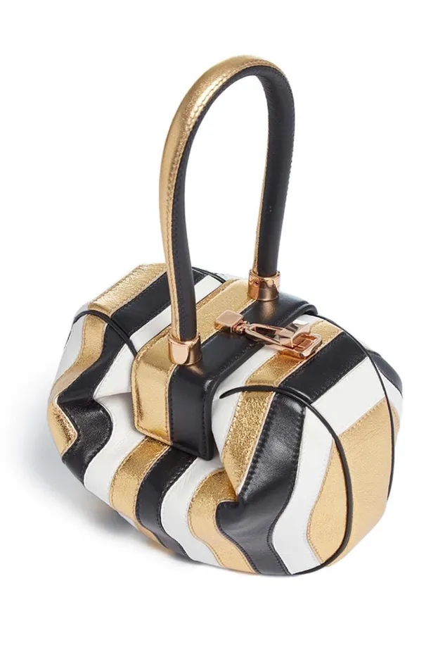 Gabriela Hearst Top Handles WomenMen Nina Bag In Gold Black and Ivory Stripes Nappa Leather