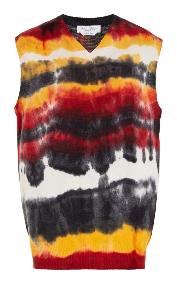 Gabriela Hearst Tops Men Fielding Knit Vest In Fire Tie Dye Cashmere