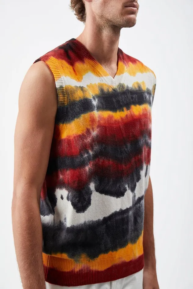 Gabriela Hearst Tops Men Fielding Knit Vest In Fire Tie Dye Cashmere