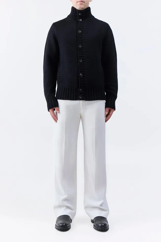 Gabriela Hearst Tops Men Jacobo Knit Turtleneck Cardigan In Black Cashmere