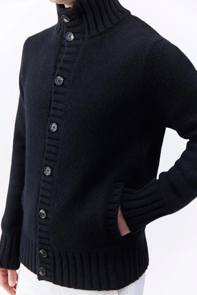 Gabriela Hearst Tops Men Jacobo Knit Turtleneck Cardigan In Black Cashmere