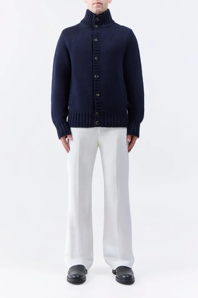 Gabriela Hearst Tops Men Jacobo Knit Turtleneck Cardigan In Dark Navy Cashmere