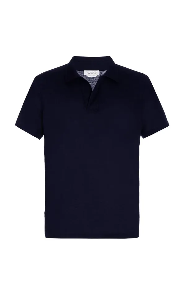 Gabriela Hearst Tops Men Jaime Short Sleeve Polo In Dark Navy Cotton