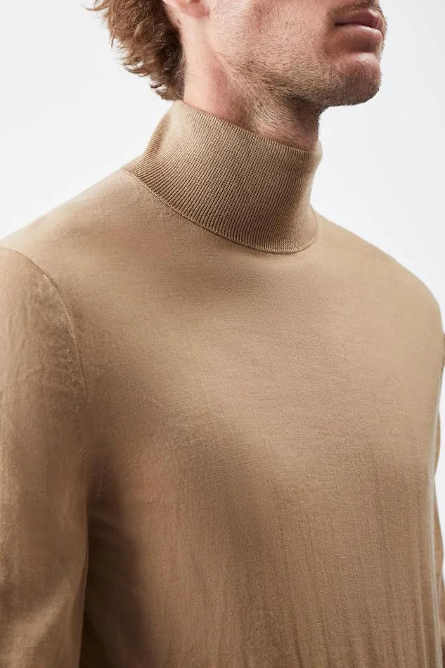 Gabriela Hearst Tops Men Jermaine Knit Turtleneck In Camel Merino Wool