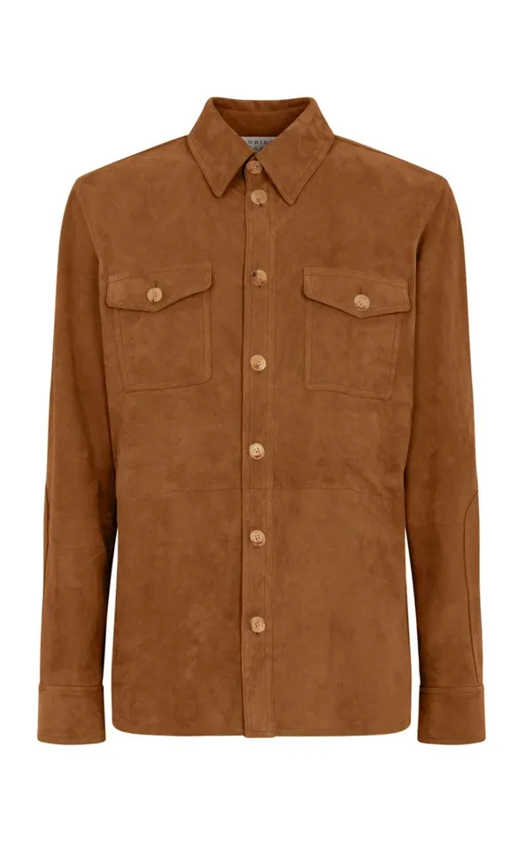 Gabriela Hearst Tops Men Lucas Overshirt In Camel Suede
