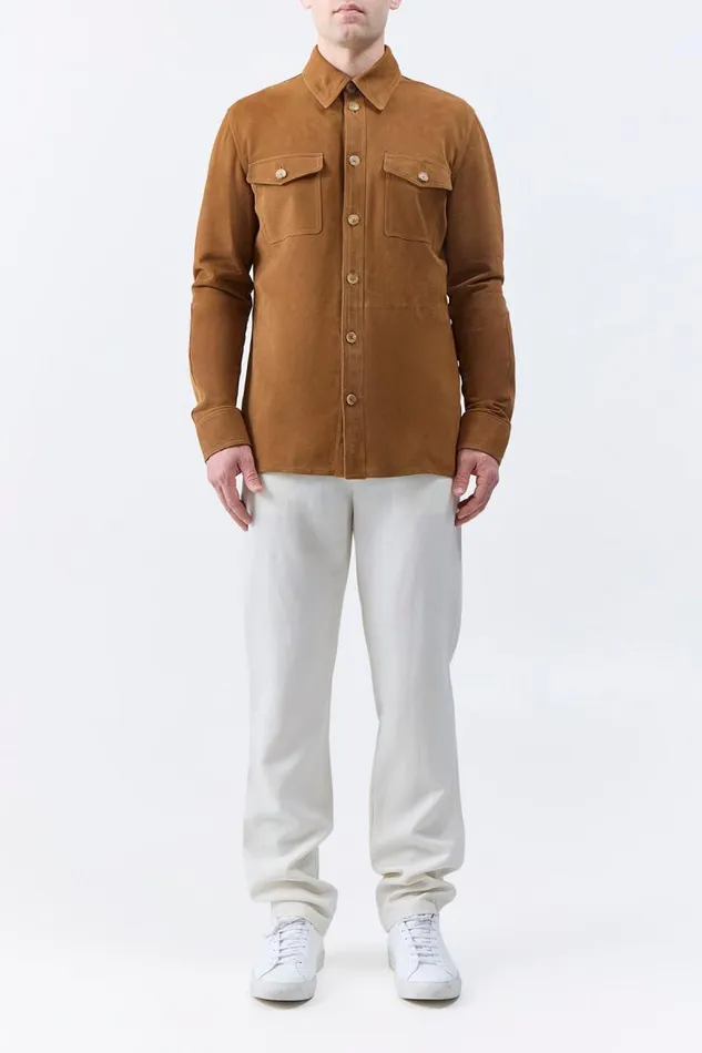 Gabriela Hearst Tops Men Lucas Overshirt In Camel Suede