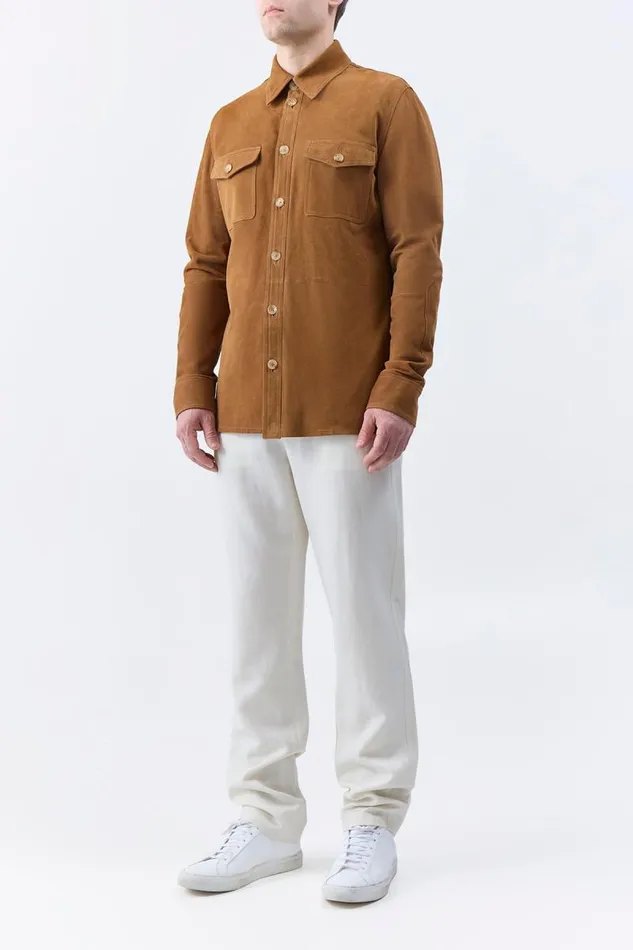 Gabriela Hearst Tops Men Lucas Overshirt In Camel Suede