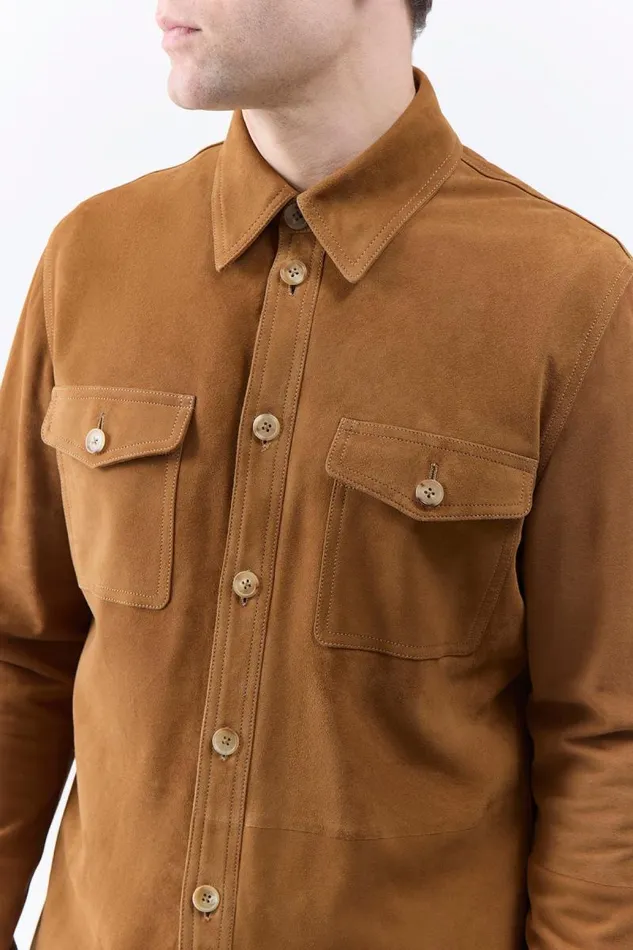 Gabriela Hearst Tops Men Lucas Overshirt In Camel Suede