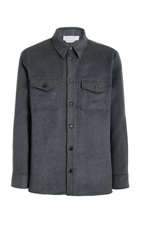 Gabriela Hearst Tops Men Lucas Overshirt In Dark Grey Melange Winter Silk