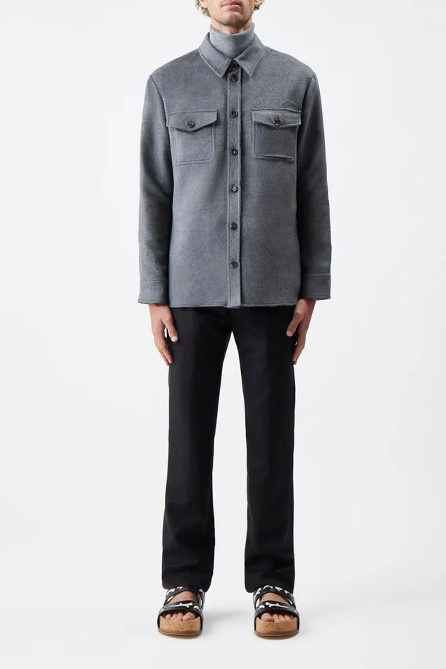 Gabriela Hearst Tops Men Lucas Overshirt In Dark Grey Melange Winter Silk