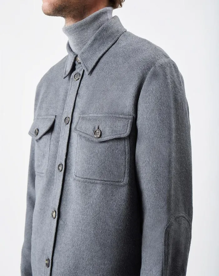 Gabriela Hearst Tops Men Lucas Overshirt In Dark Grey Melange Winter Silk