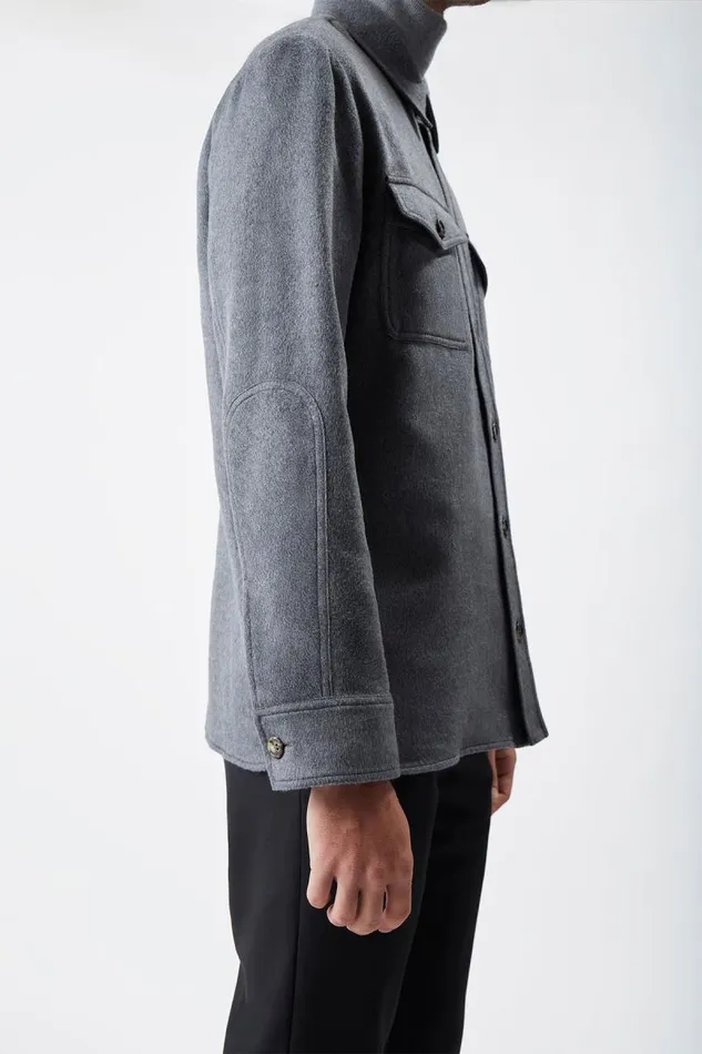 Gabriela Hearst Tops Men Lucas Overshirt In Dark Grey Melange Winter Silk