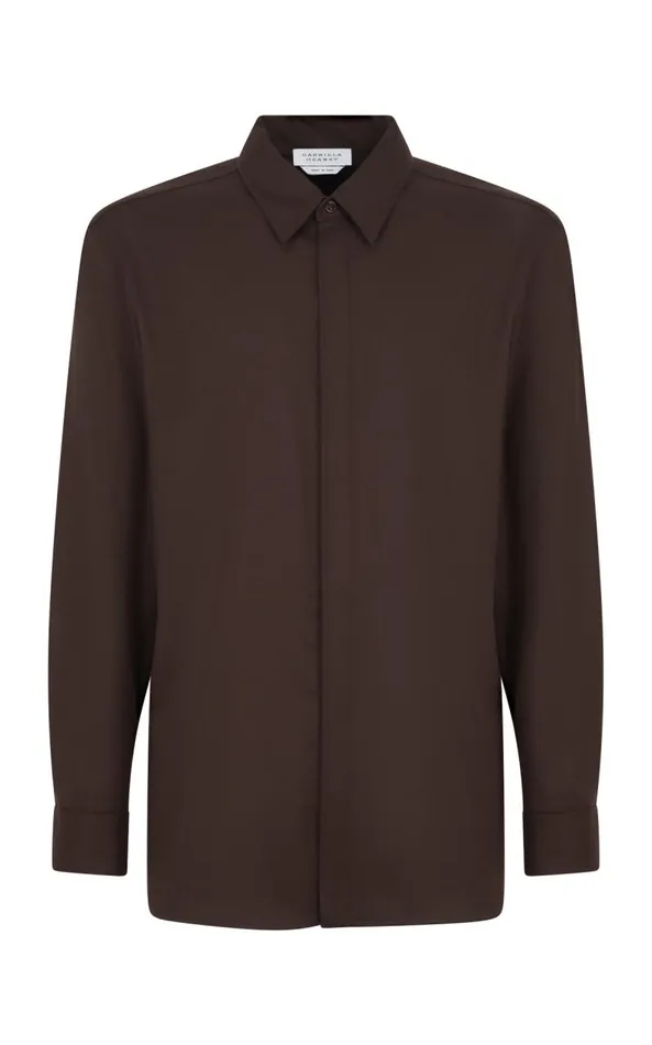 Gabriela Hearst Tops Men Nicolas Shirt In Chocolate Superfine Wool