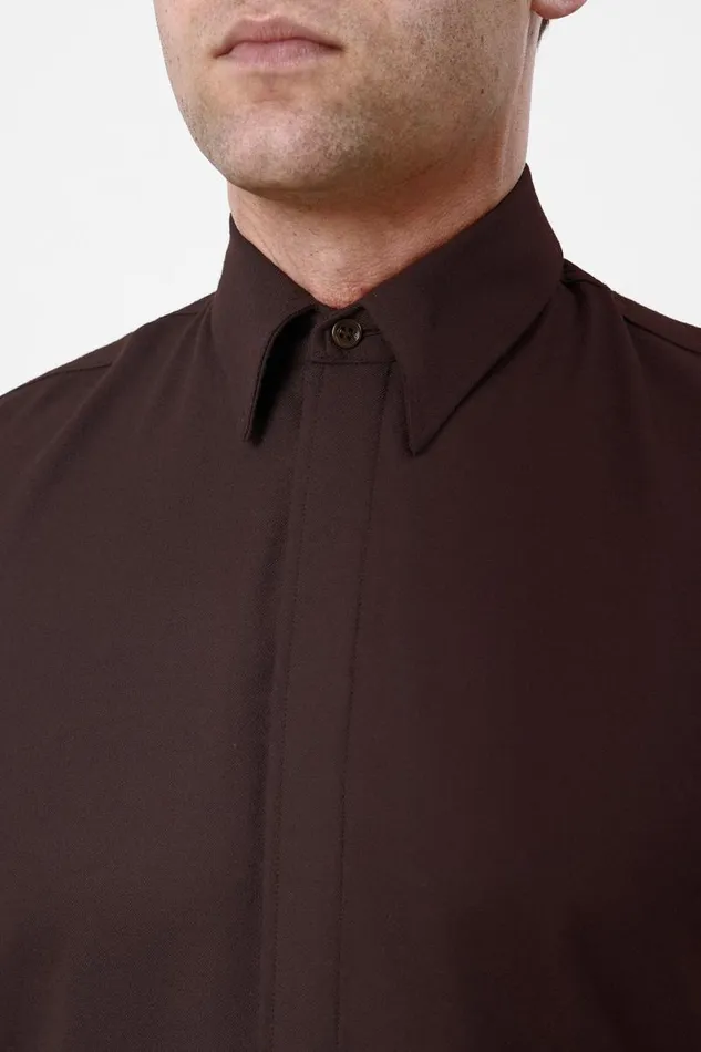 Gabriela Hearst Tops Men Nicolas Shirt In Chocolate Superfine Wool