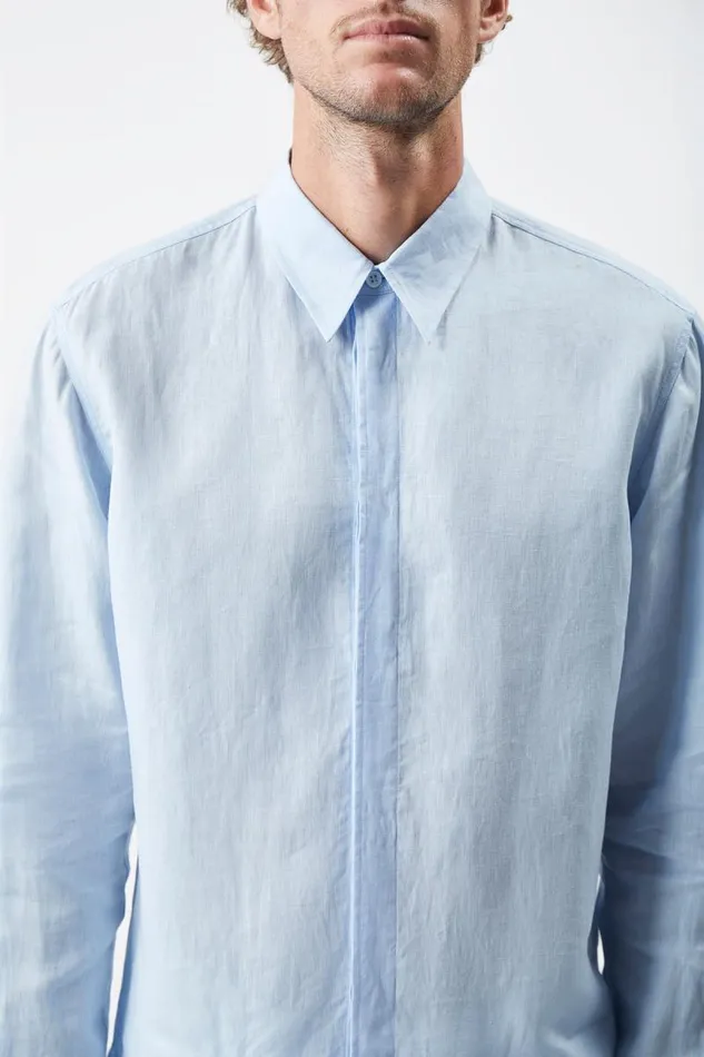 Gabriela Hearst Tops Men Quevedo Shirt In Light Blue Linen