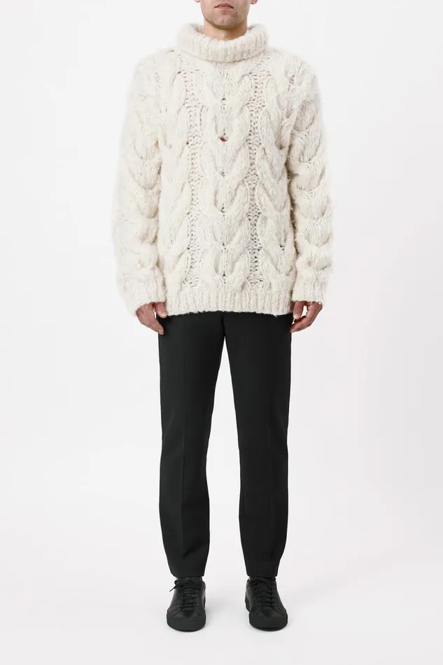 Gabriela Hearst Tops Men Ray Knit Sweater In Ivory Welfat Cashmere