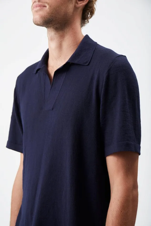 Gabriela Hearst Tops Men Stendhal Knit Short Sleeve Polo In Dark Navy Cashmere