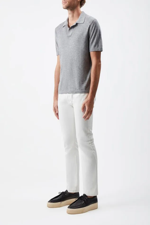 Gabriela Hearst Tops Men Stendhal Knit Short Sleeve Polo In Heather Grey Cashmere