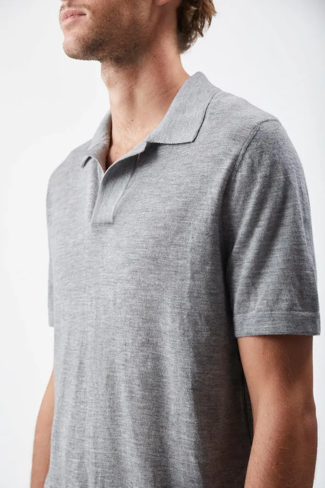 Gabriela Hearst Tops Men Stendhal Knit Short Sleeve Polo In Heather Grey Cashmere