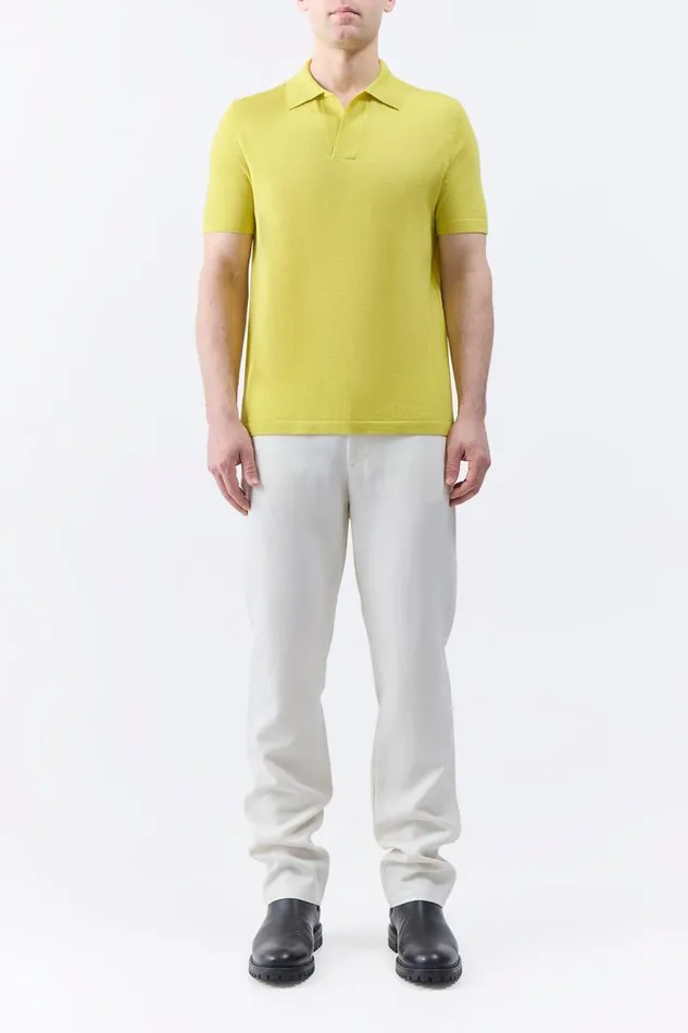 Gabriela Hearst Tops Men Stendhal Knit Short Sleeve Polo In Lime Adamite Cashmere