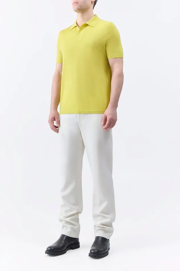 Gabriela Hearst Tops Men Stendhal Knit Short Sleeve Polo In Lime Adamite Cashmere