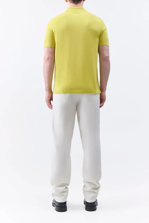 Gabriela Hearst Tops Men Stendhal Knit Short Sleeve Polo In Lime Adamite Cashmere