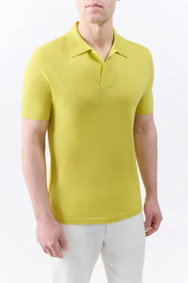 Gabriela Hearst Tops Men Stendhal Knit Short Sleeve Polo In Lime Adamite Cashmere