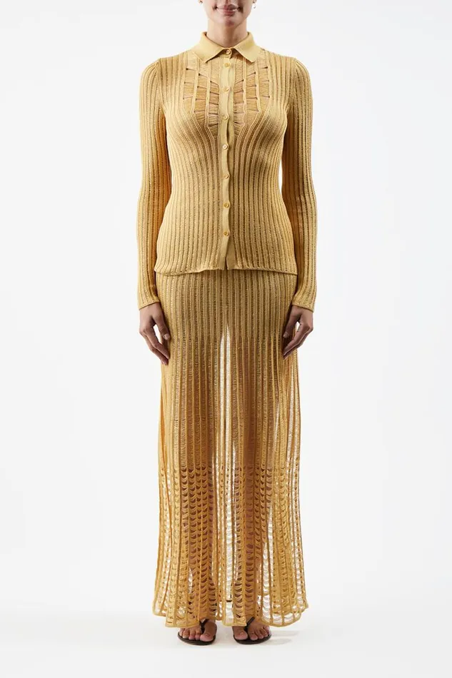 Gabriela Hearst Tops Women Aera Knit Shirt In Gold Shappe Silk