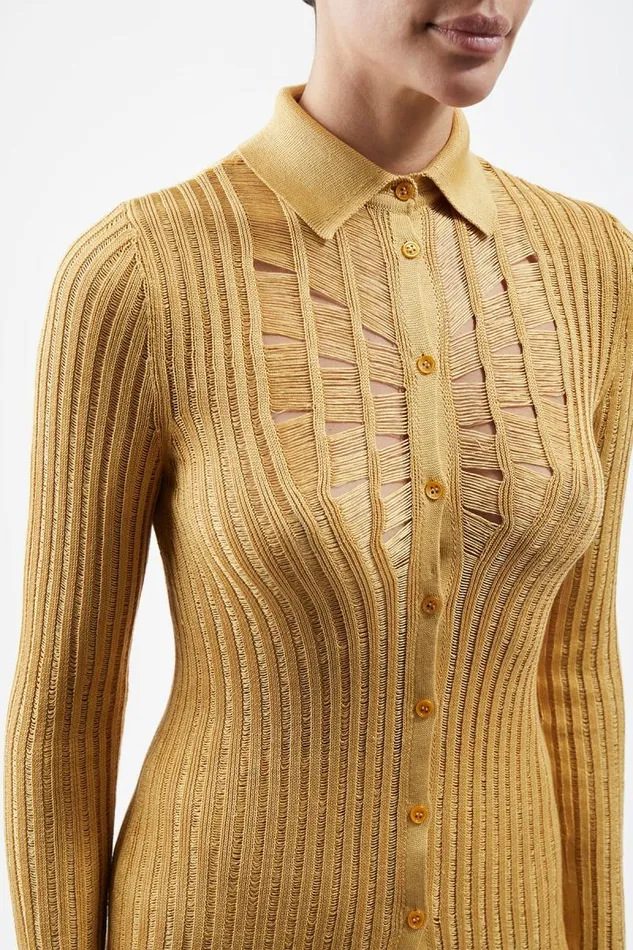 Gabriela Hearst Tops Women Aera Knit Shirt In Gold Shappe Silk